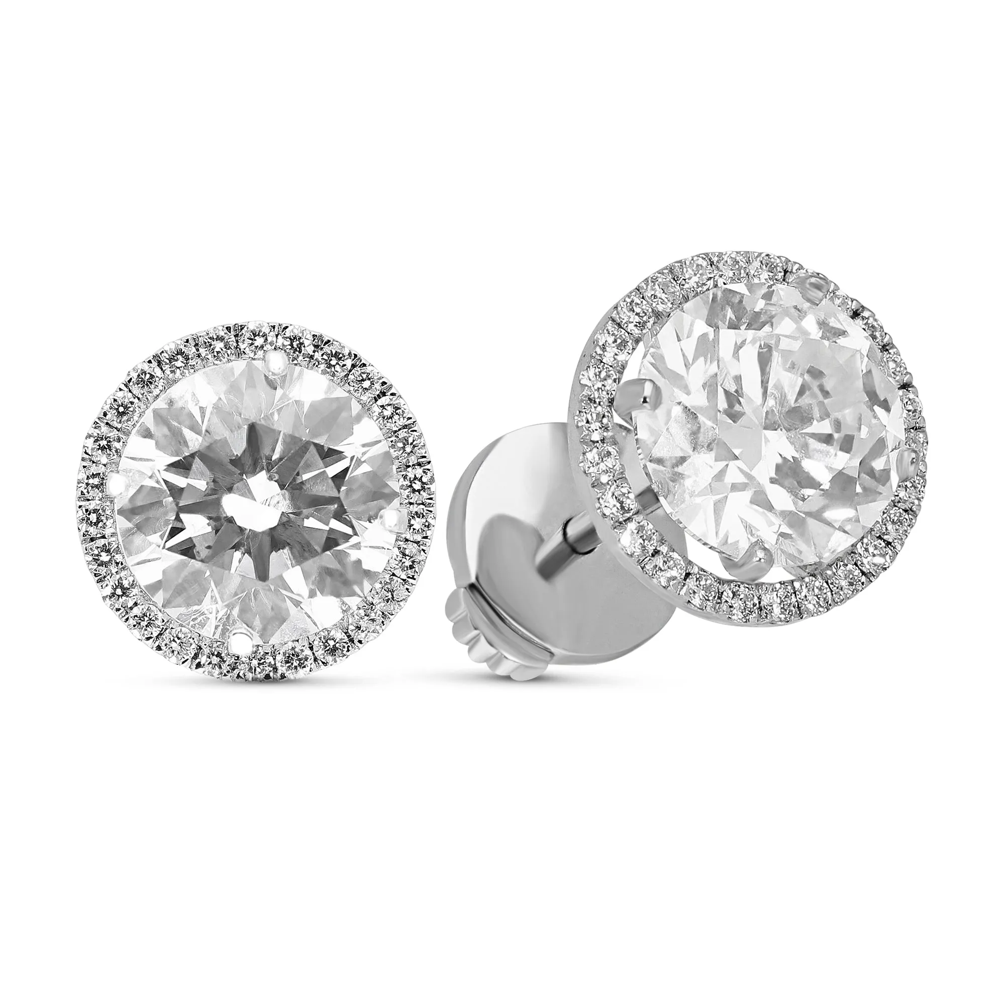 Round Diamond Halo Studs - 4 Carat