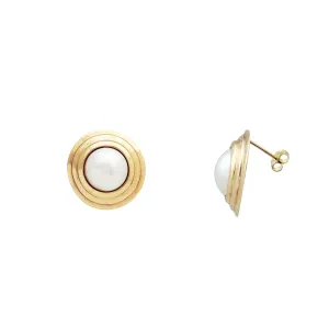 Round Frame Pearl Stud Earrings (14K)