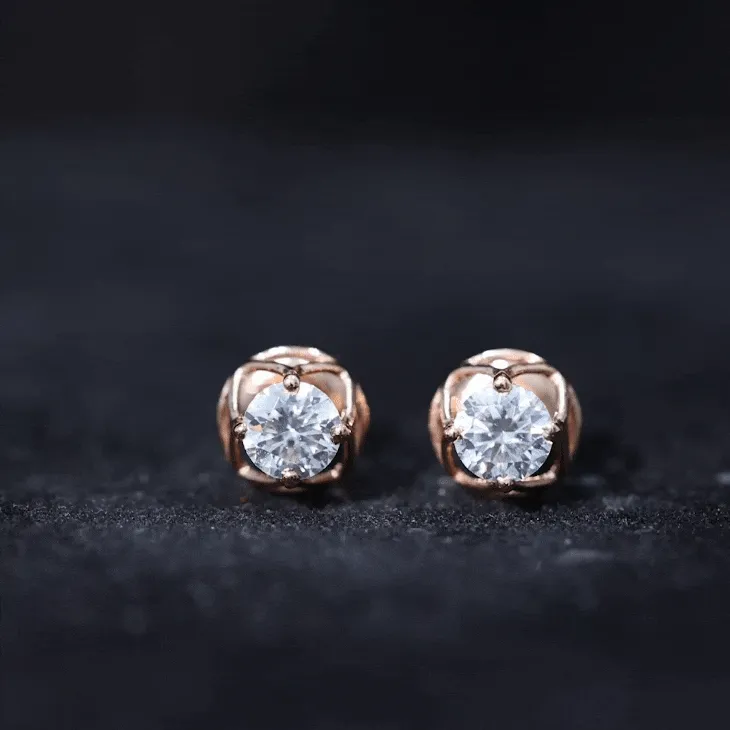 Round Lab Grown Diamond Solitaire Floral Stud Earrings