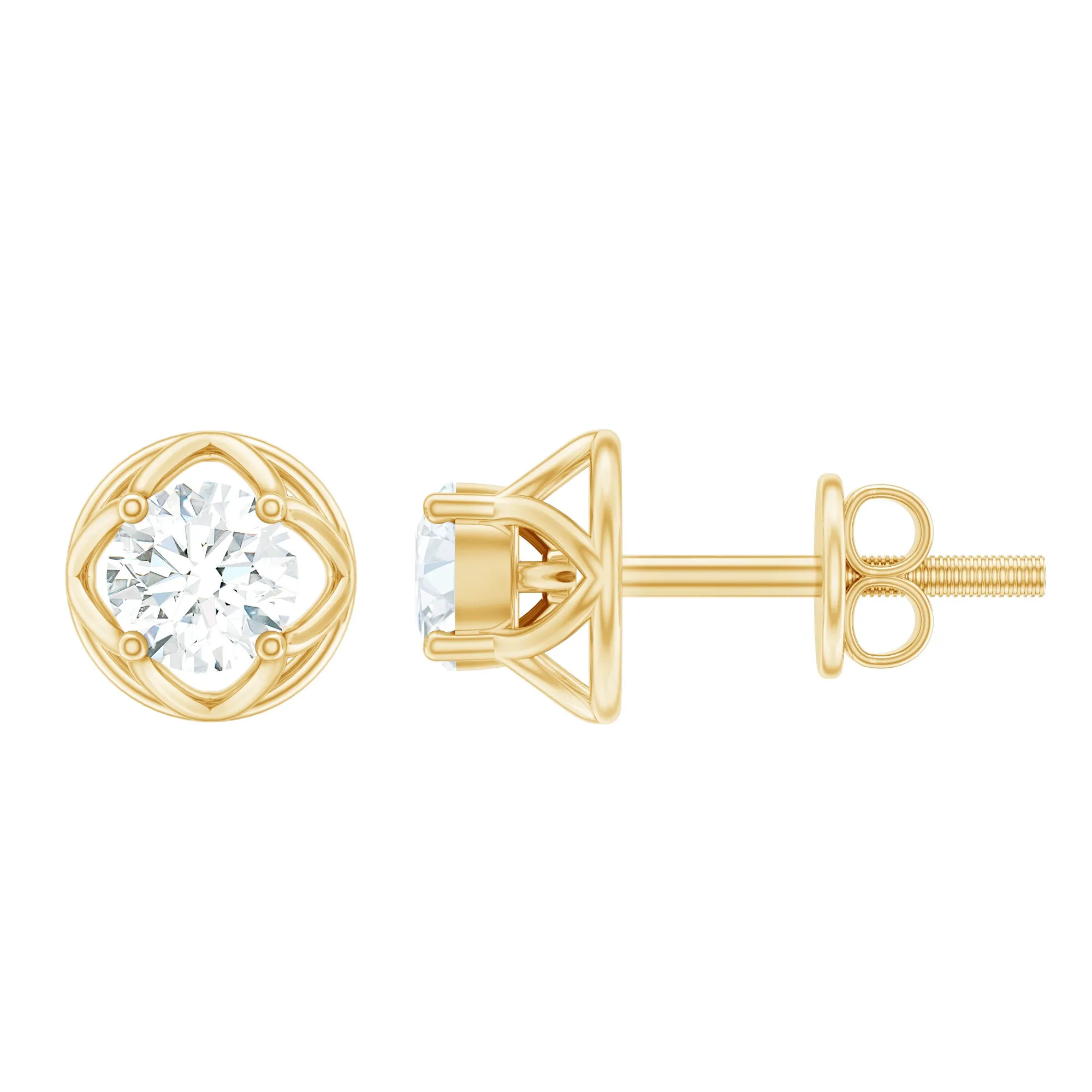 Round Lab Grown Diamond Solitaire Floral Stud Earrings