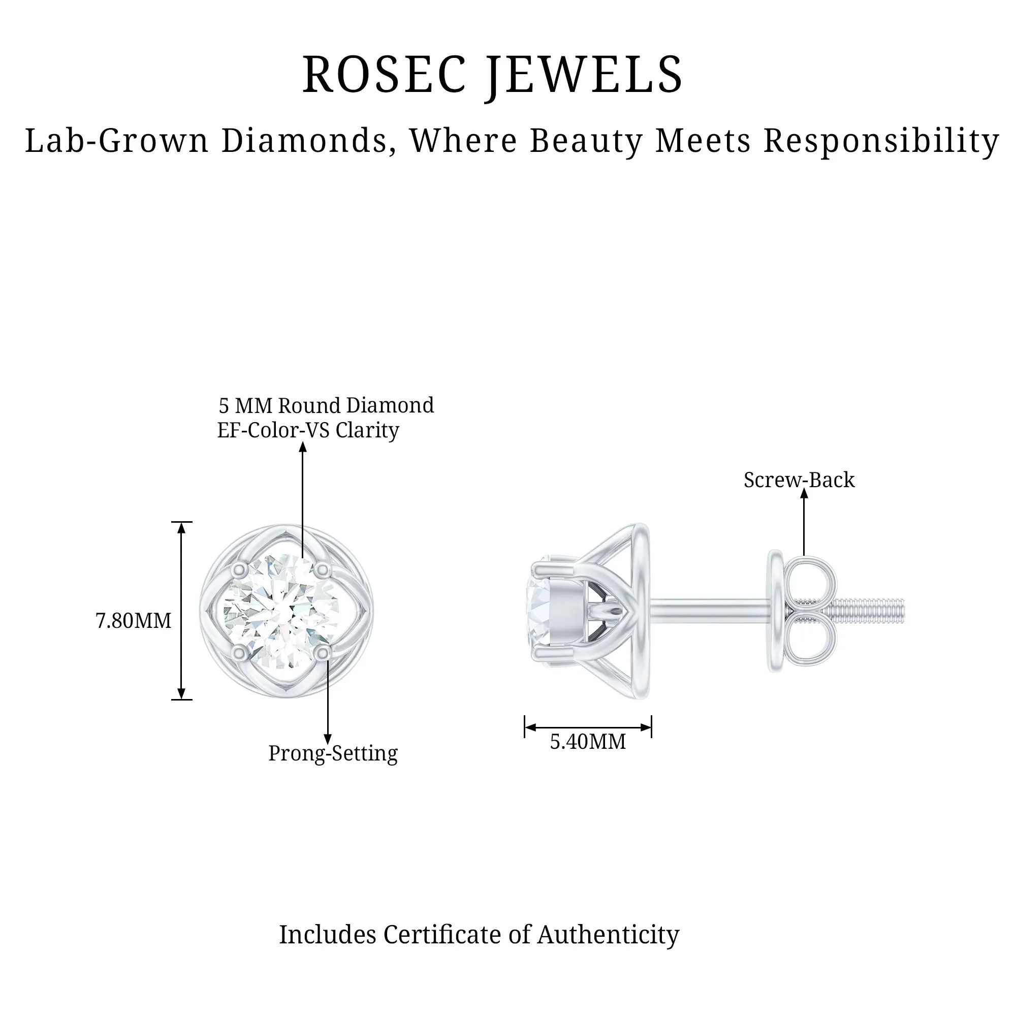 Round Lab Grown Diamond Solitaire Floral Stud Earrings