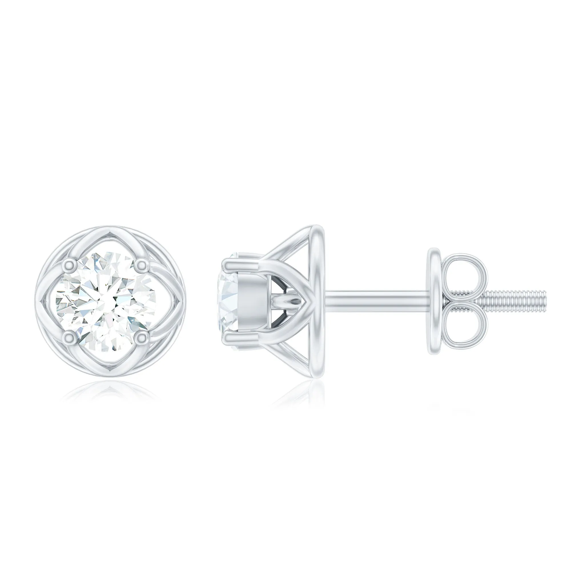 Round Lab Grown Diamond Solitaire Floral Stud Earrings