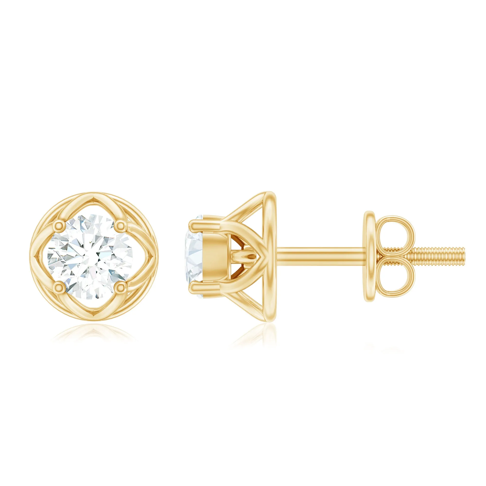 Round Lab Grown Diamond Solitaire Floral Stud Earrings