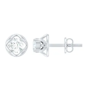 Round Lab Grown Diamond Solitaire Floral Stud Earrings