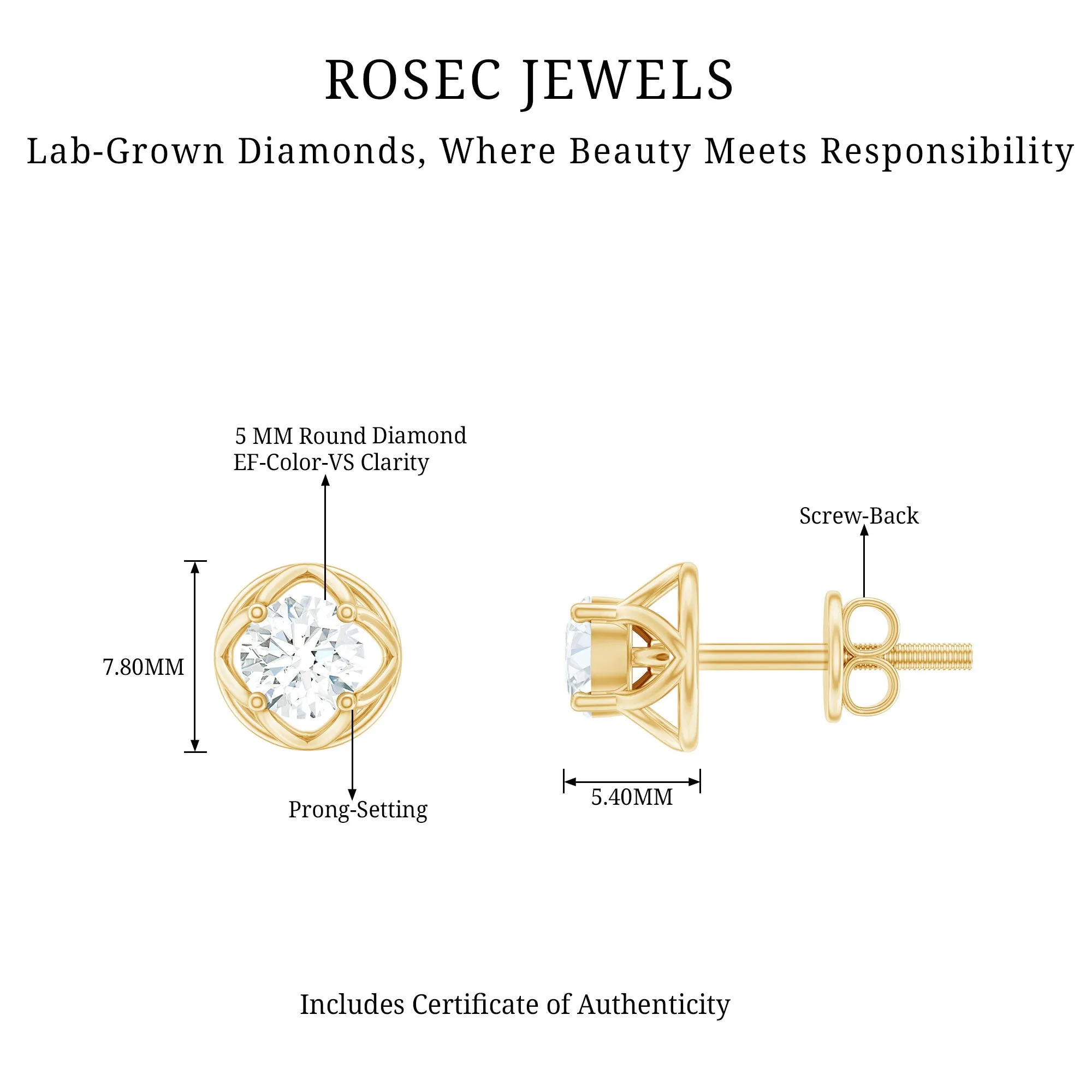 Round Lab Grown Diamond Solitaire Floral Stud Earrings
