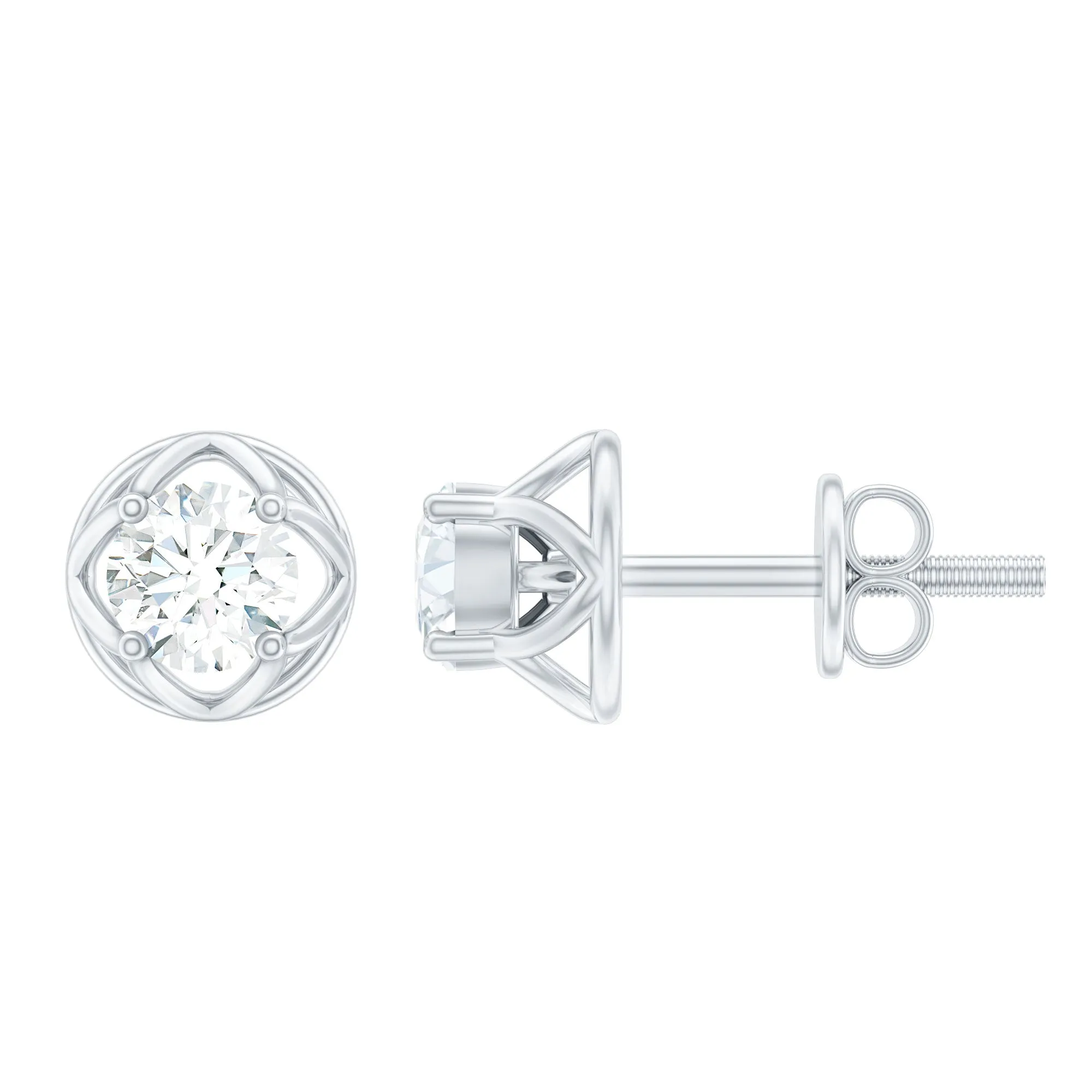Round Lab Grown Diamond Solitaire Floral Stud Earrings