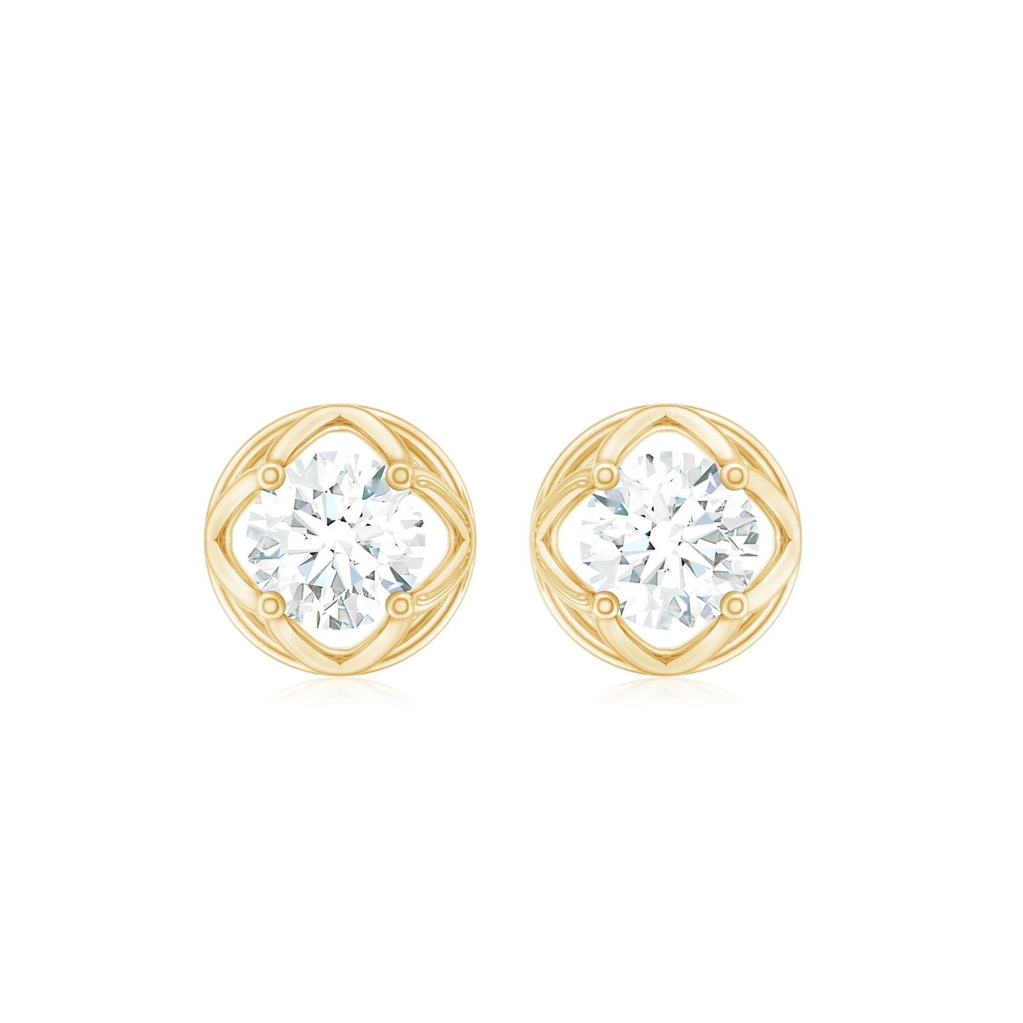 Round Lab Grown Diamond Solitaire Floral Stud Earrings