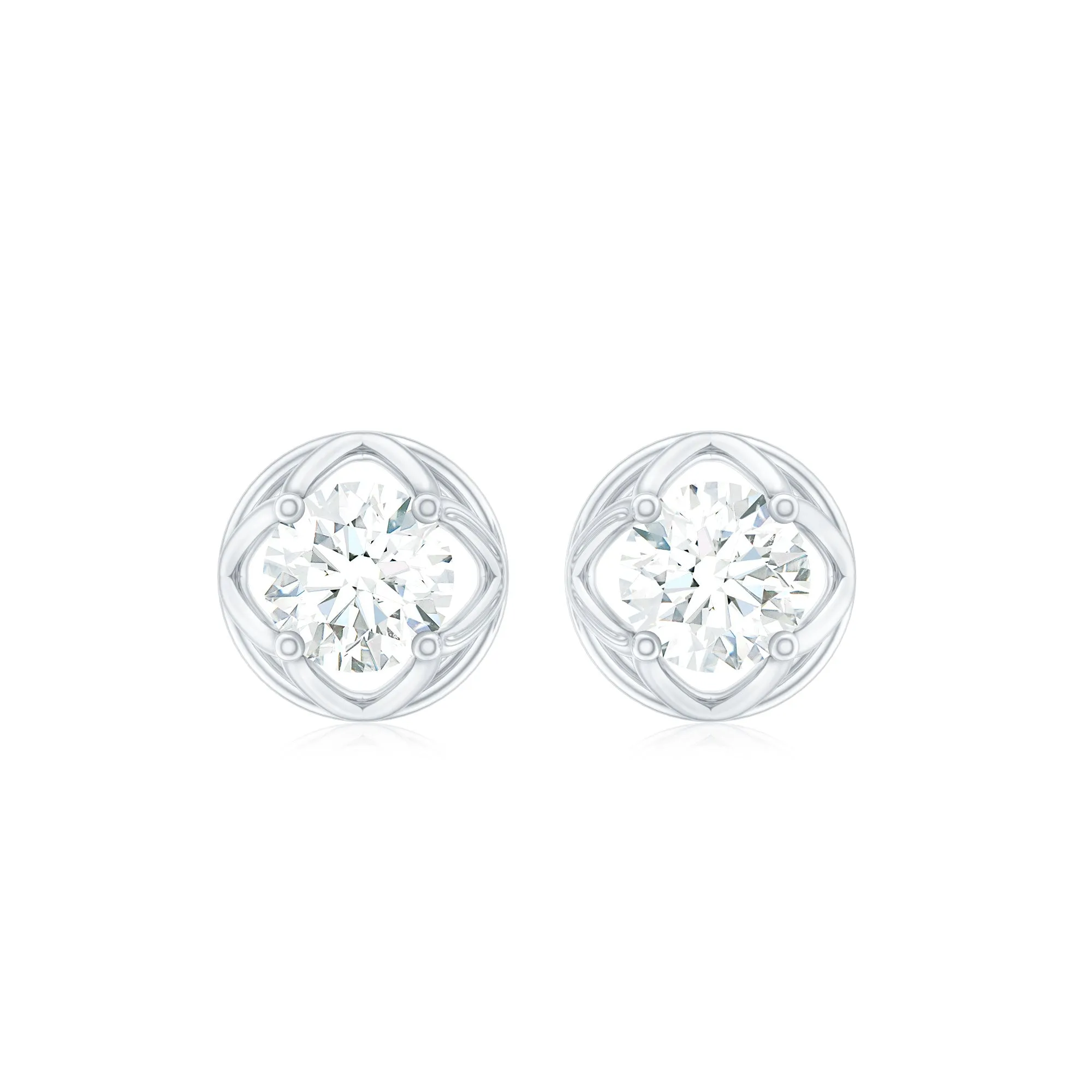 Round Lab Grown Diamond Solitaire Floral Stud Earrings