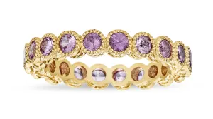 Round Pink Sapphire Bezel Stack Ring