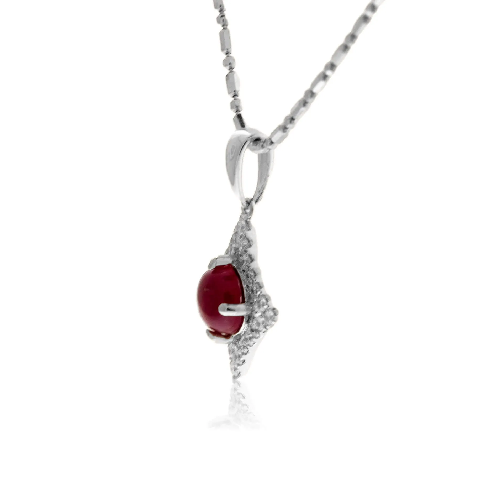 Round Red Emerald & Diamond Contemporary Halo Drop Pendant
