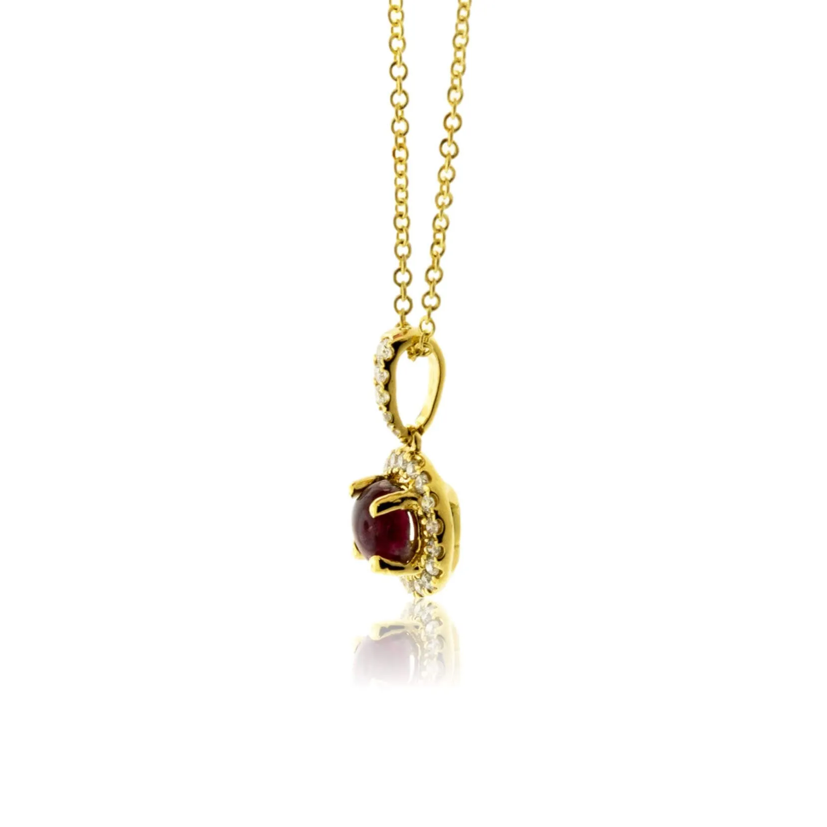 Round Red Emerald & Diamond Halo Drop Pendant
