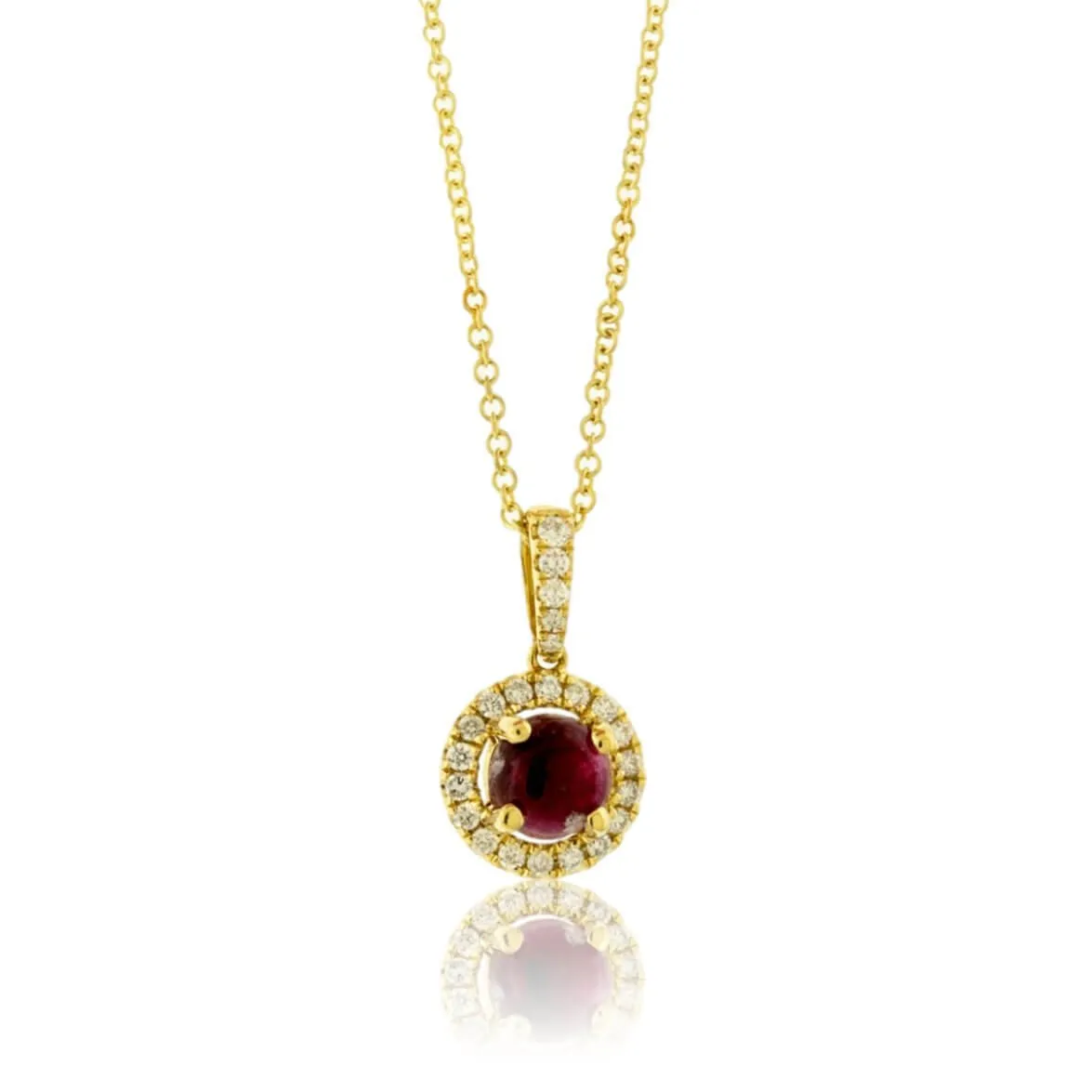 Round Red Emerald & Diamond Halo Drop Pendant
