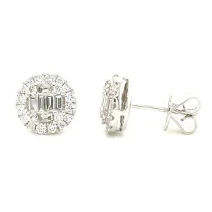 Round Shape Cluster Diamond Stud Earrings 0.88ct tw
