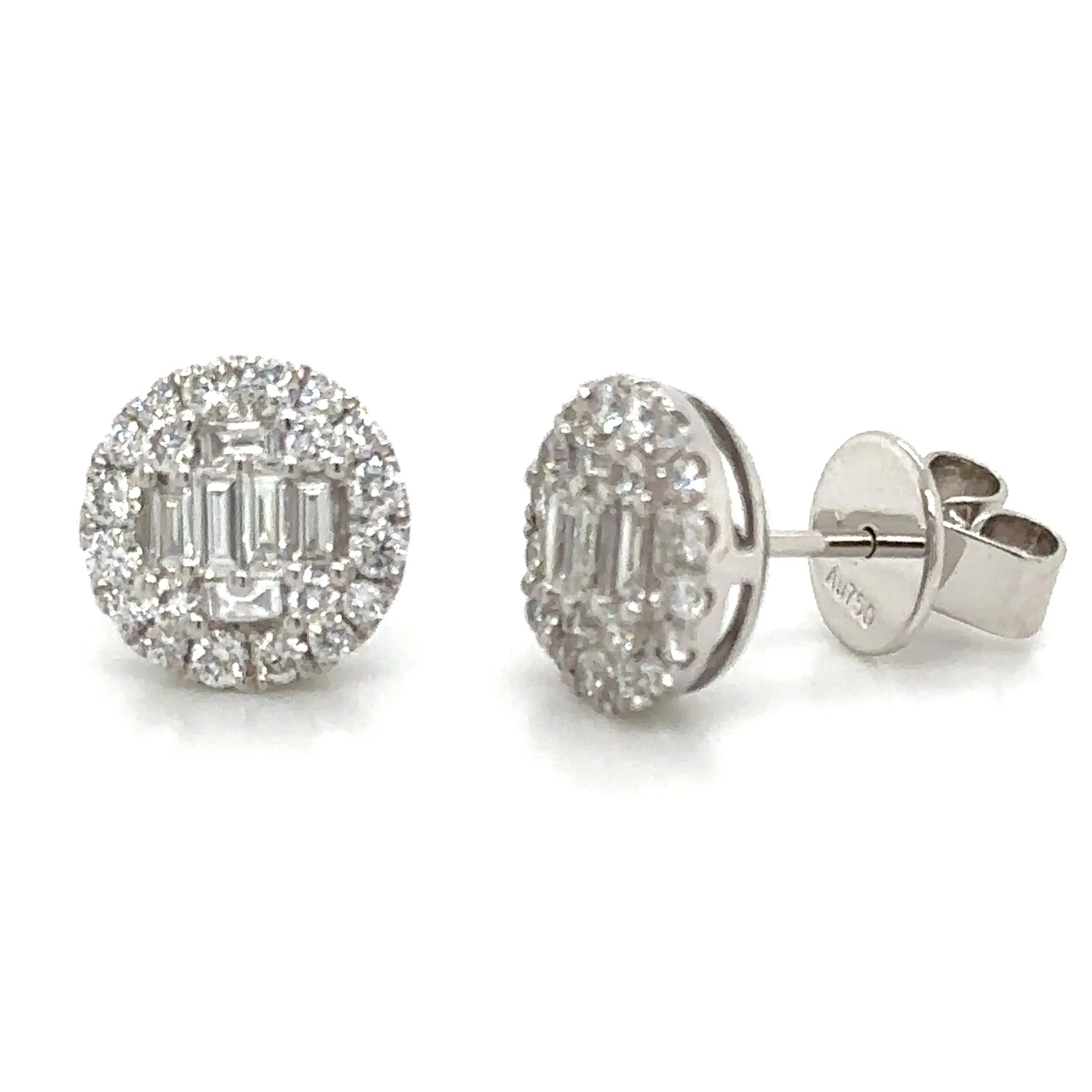 Round Shape Cluster Diamond Stud Earrings 0.88ct tw