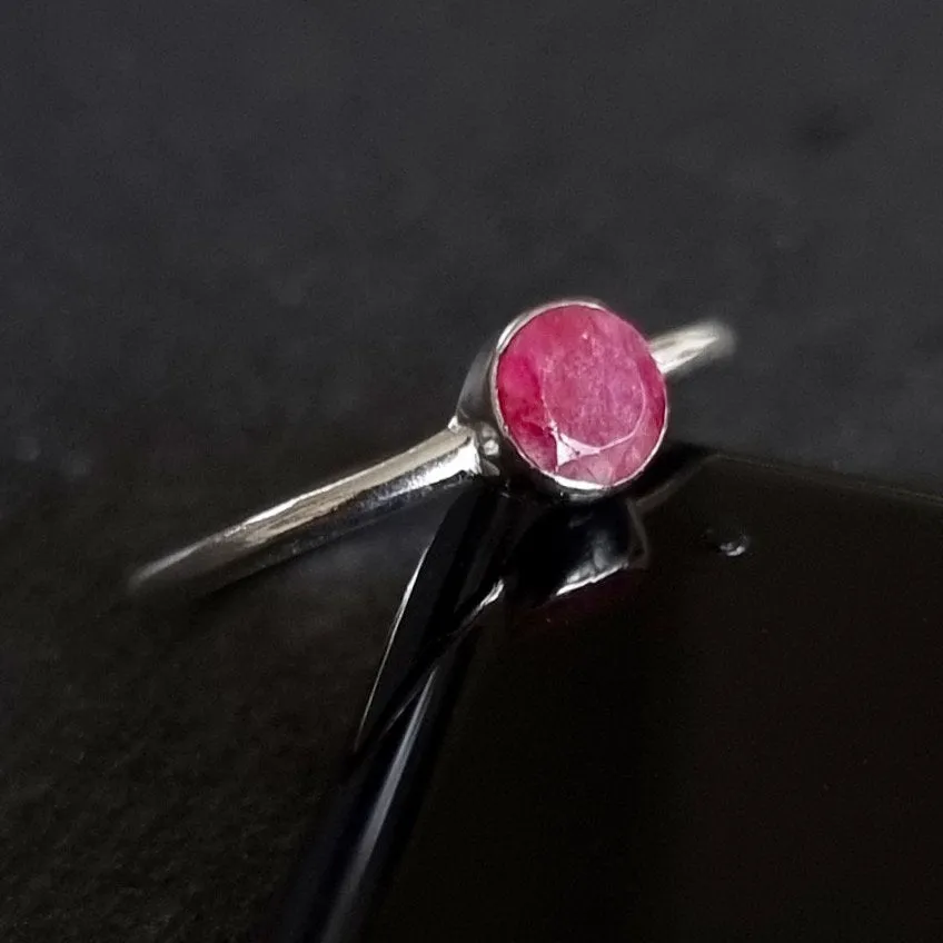 Ruby 5mm Round 925 Silver Stacking Ring, R10R