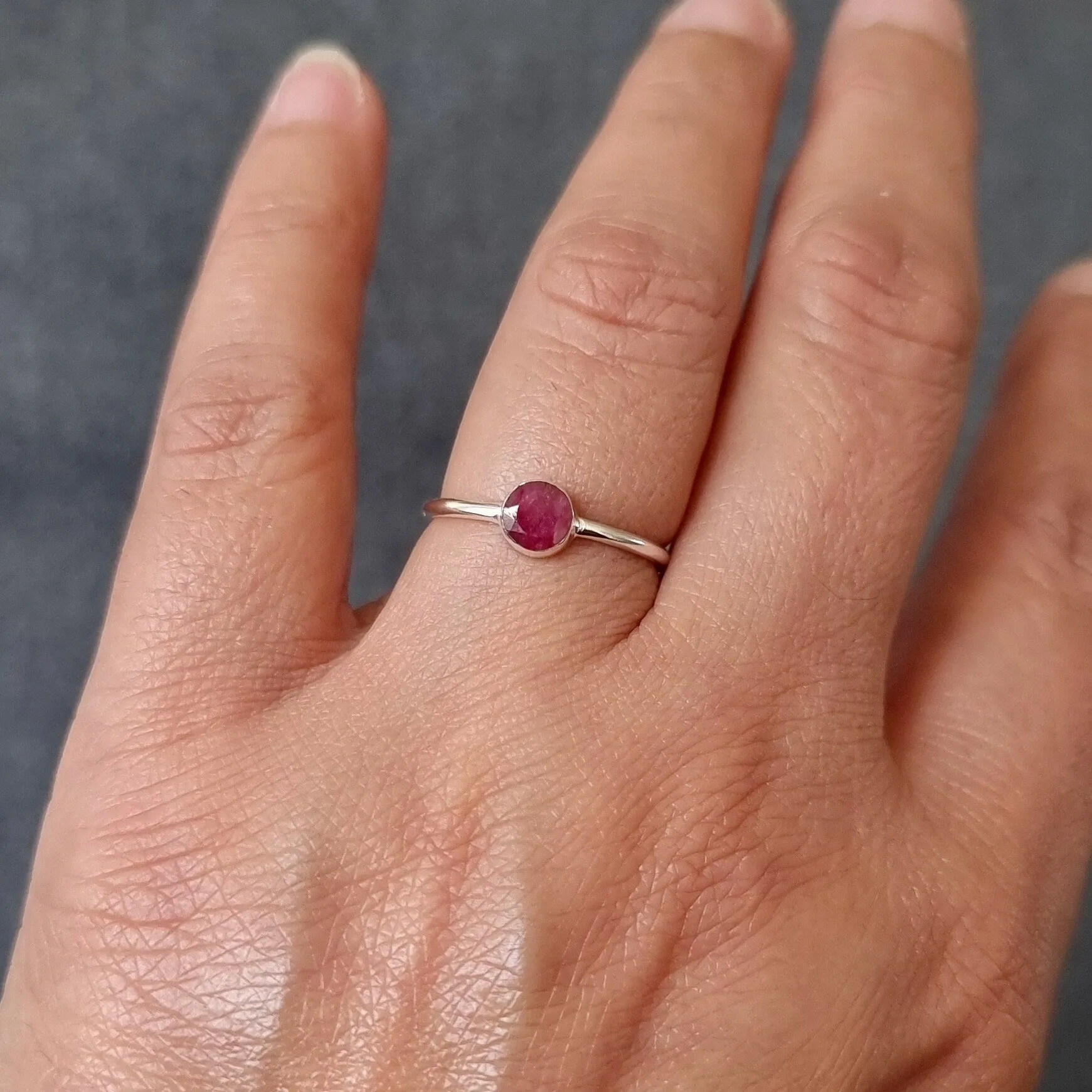 Ruby 5mm Round 925 Silver Stacking Ring, R10R