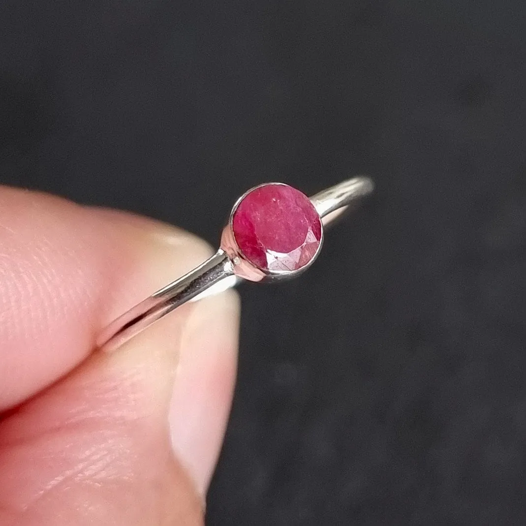Ruby 5mm Round 925 Silver Stacking Ring, R10R