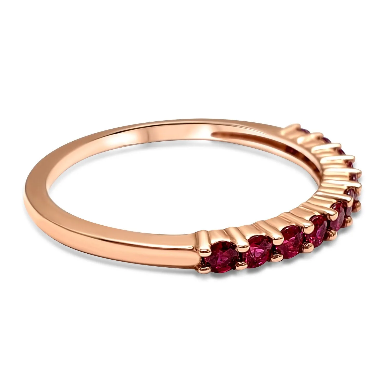 Ruby Stackable Ring 14k Rose Gold, 14k Yellow Gold, or 14k White Gold July Birthstone Zodiac Micro Pave Half eternity Band AA Quality
