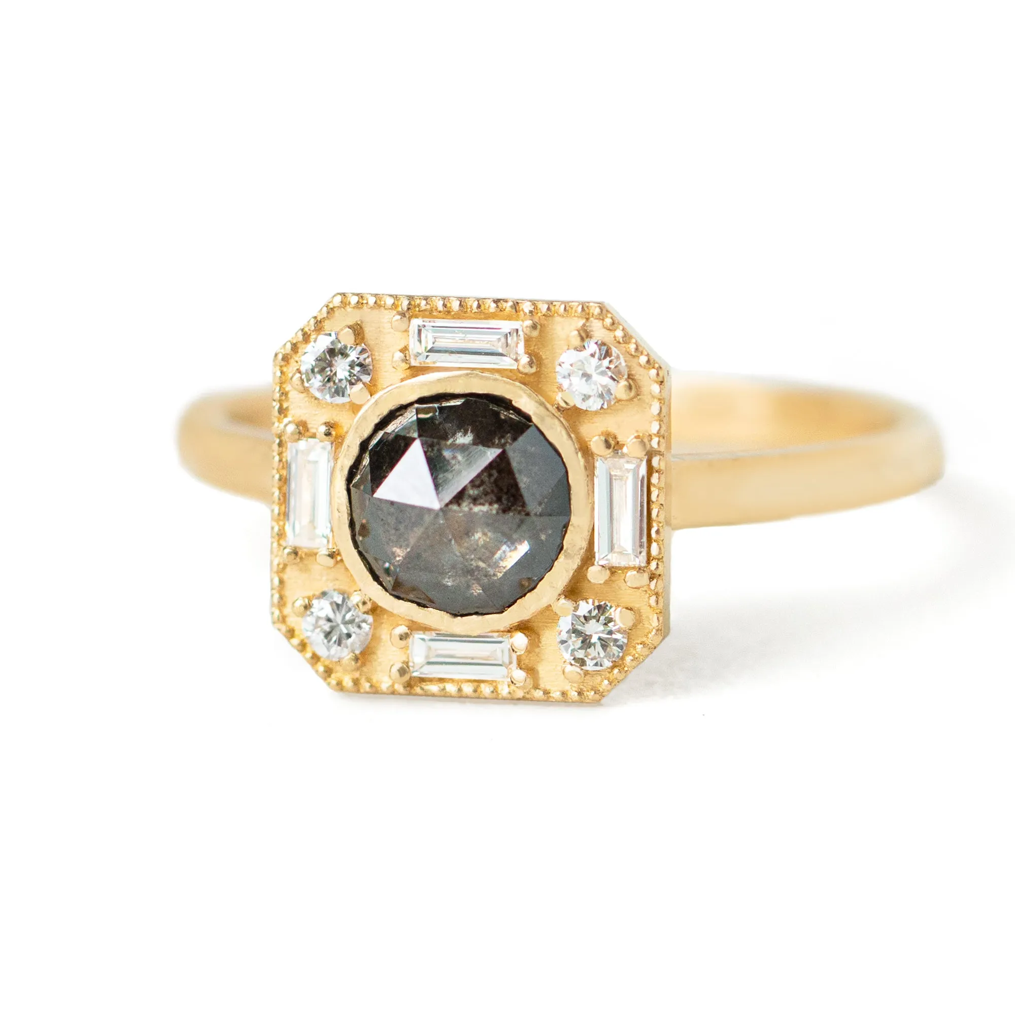 Rustic Bezel Salt and Pepper Diamond Ring