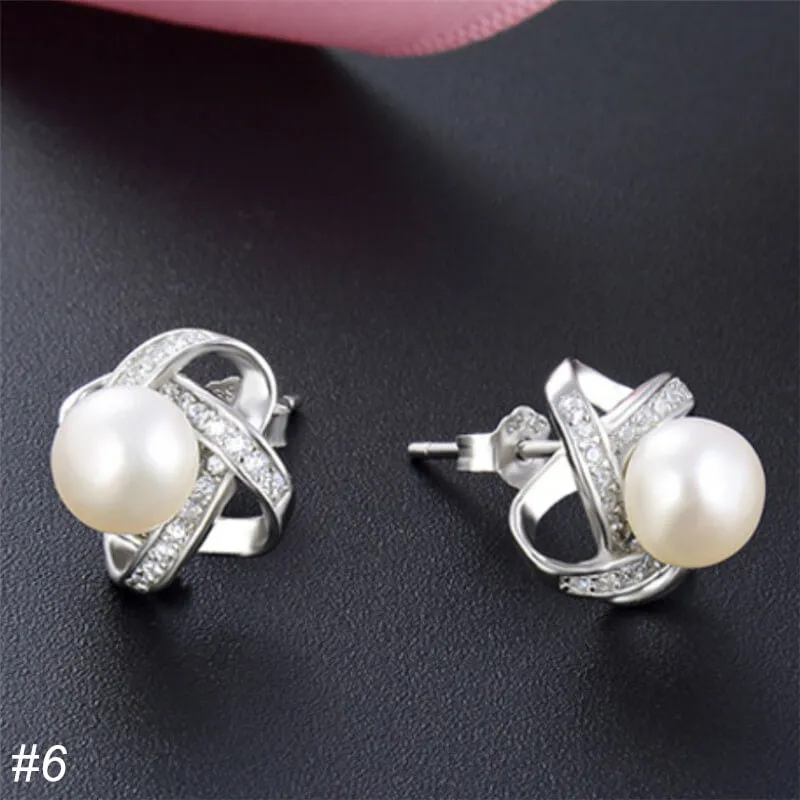 S925 Silver Pearl Stud Earrings