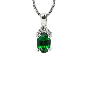 Sabel Collection 14K White Gold Oval Emerald and Diamond Cluster Pendant