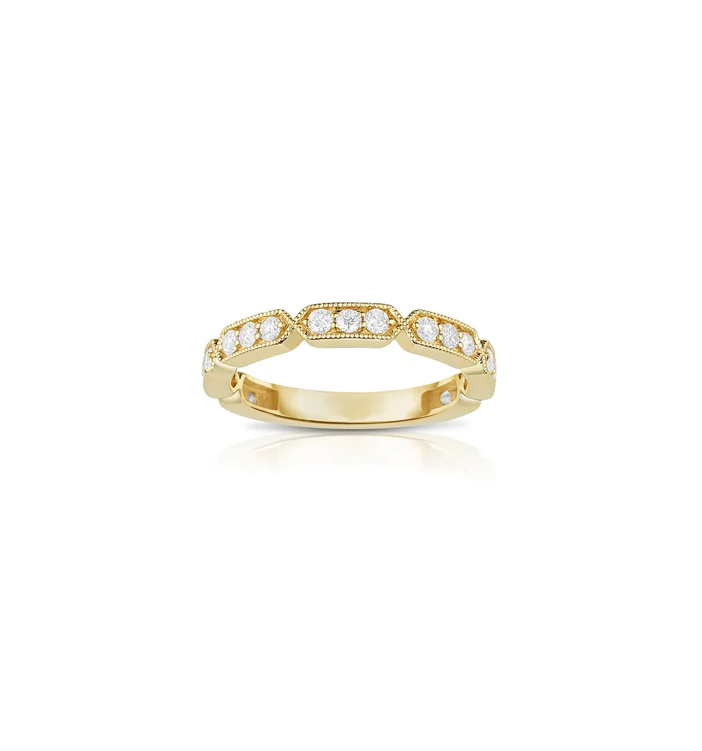 Sabel Collection 14K Yellow Gold Round Diamond Milgrain Detail Ring