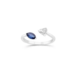 Sabel Collection White Gold Marquise Blue Sapphire and Heart Diamond Ring