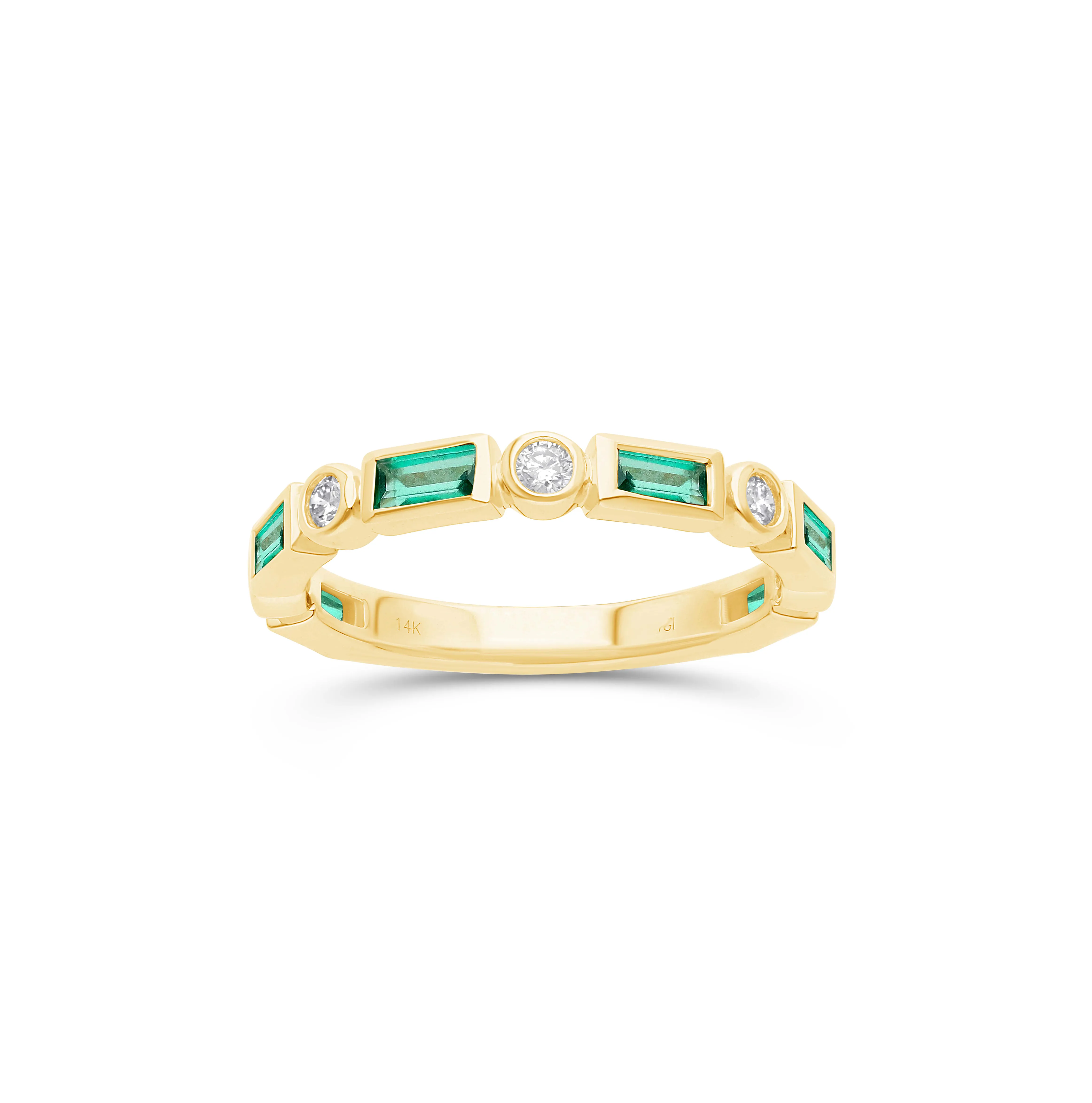 Sabel Collection Yellow Gold Bezel Set Emerald and Diamond Ring