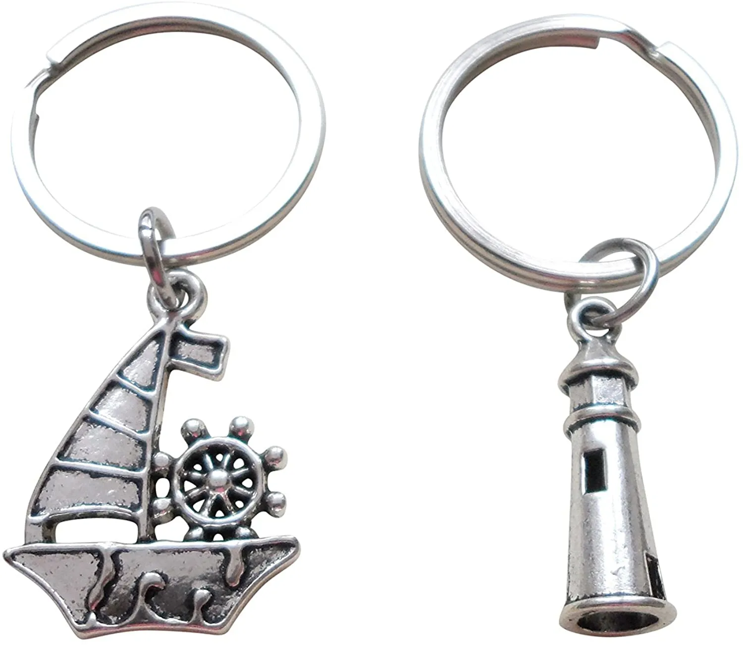 Sailboat & Lighthouse Keychain Set - Your Light Helps Guide Me Home; Couples Keychains, Mother Daughter or Father Son