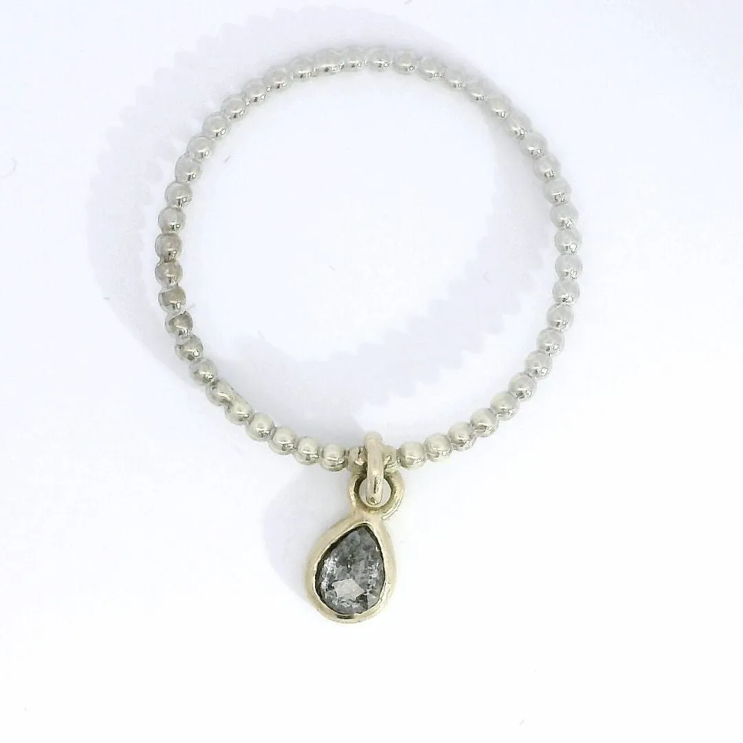 Salt & Pepper Diamond Gold Charm Ring