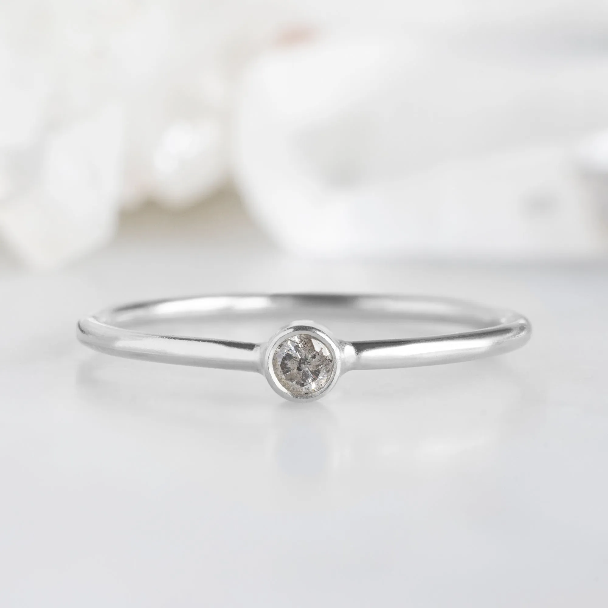 Salt and Pepper Diamond Birthstone Stacking Ring | 10K White Gold