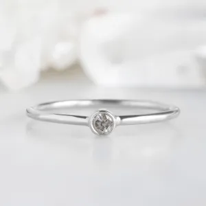 Salt and Pepper Diamond Birthstone Stacking Ring | 10K White Gold