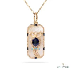 Sapphire & MOP Owl Pendant Necklace