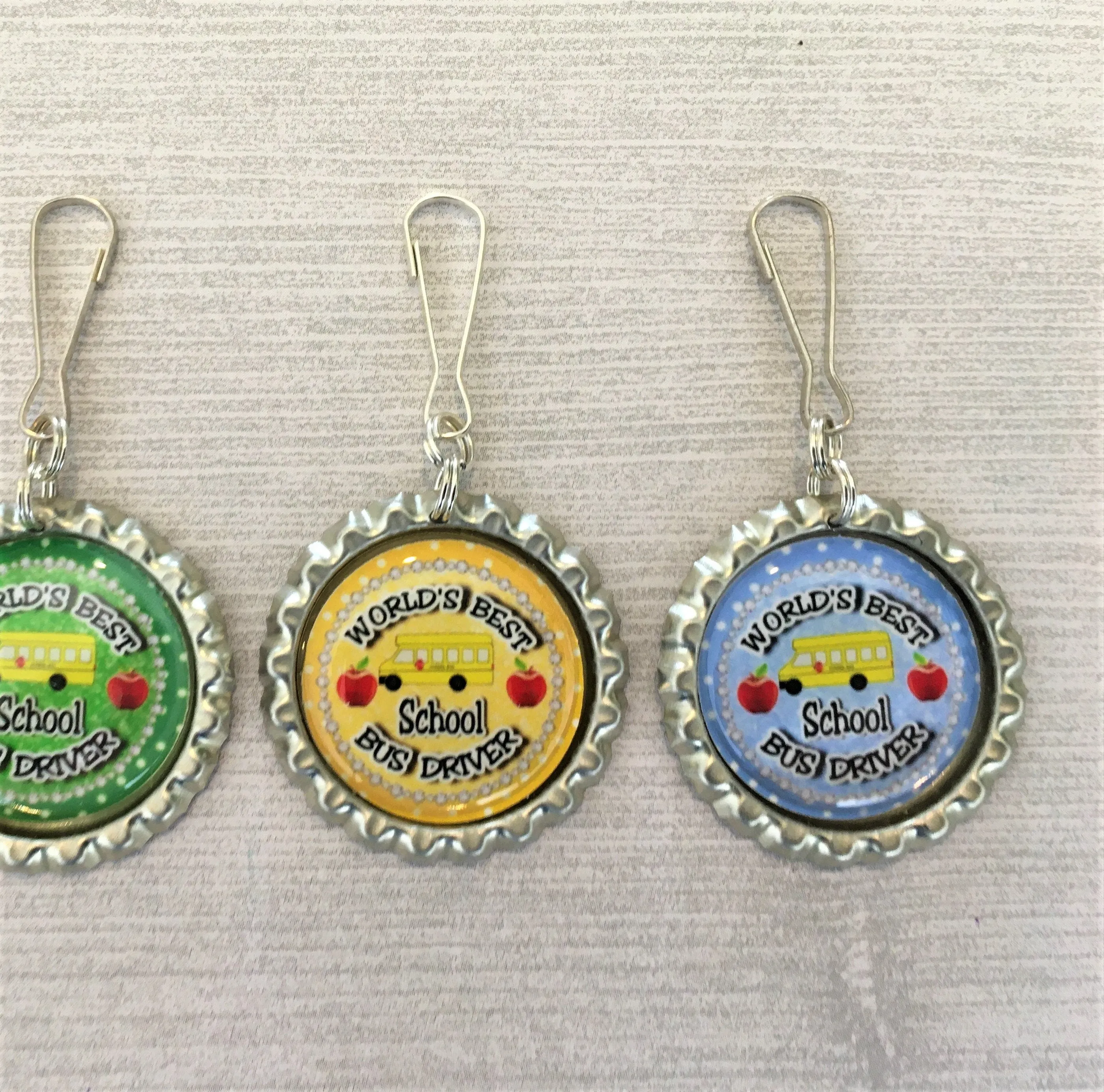 School Bus Driver Zipper Pull Charms