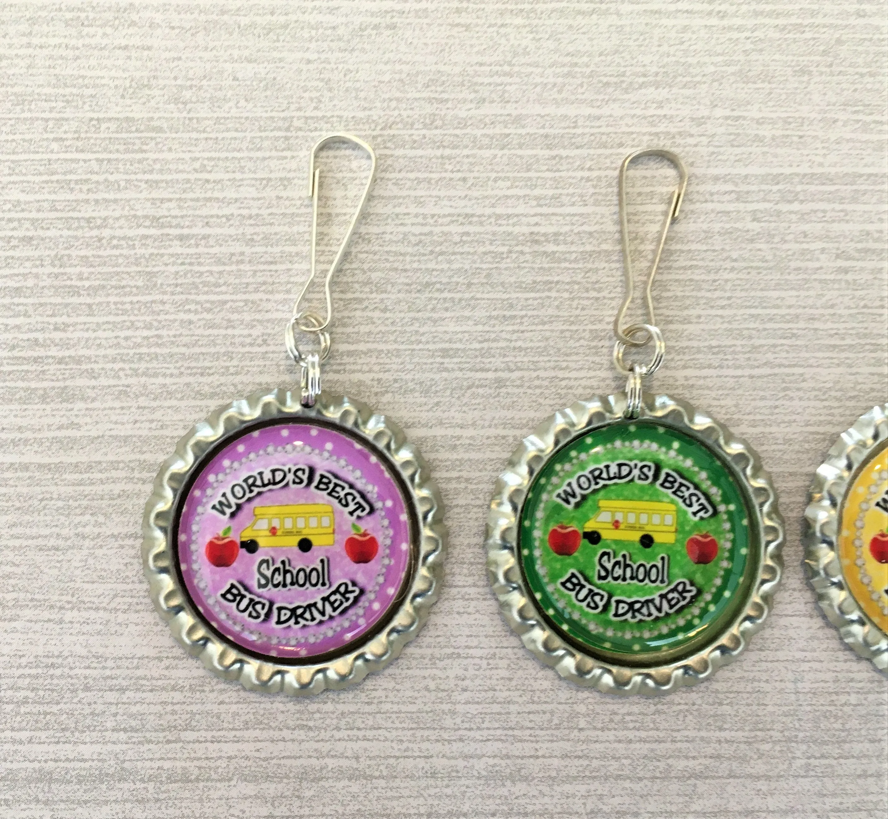 School Bus Driver Zipper Pull Charms