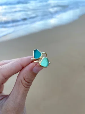 Sea Glass with White Topaz Ring