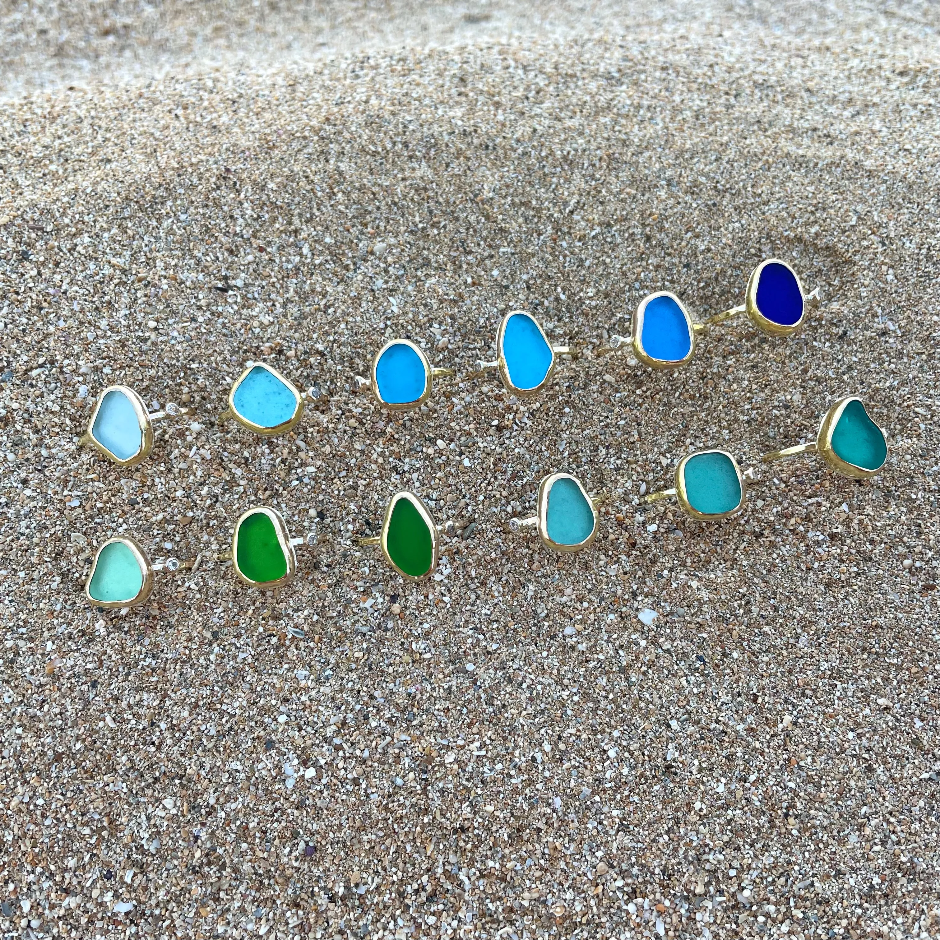 Sea Glass with White Topaz Ring