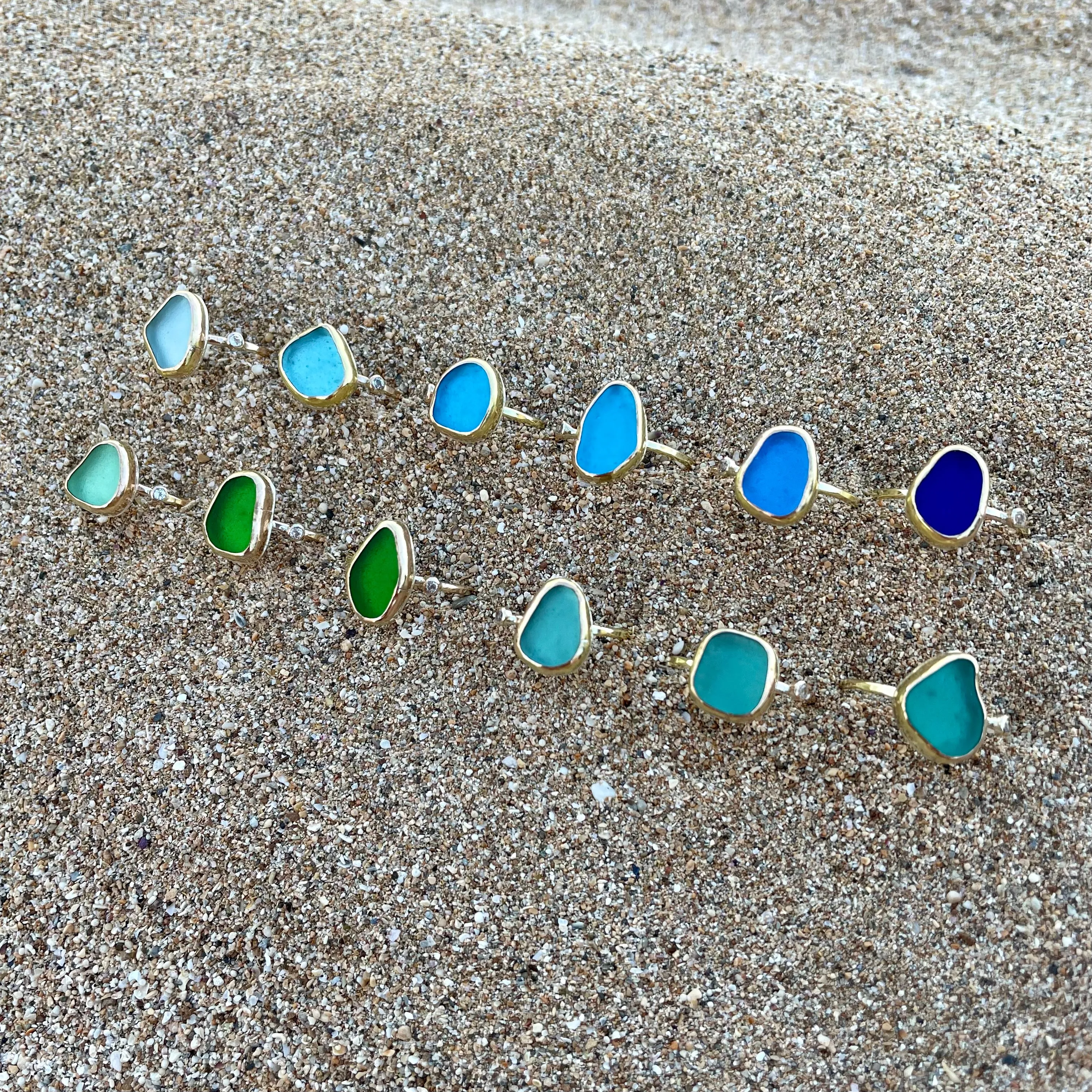 Sea Glass with White Topaz Ring
