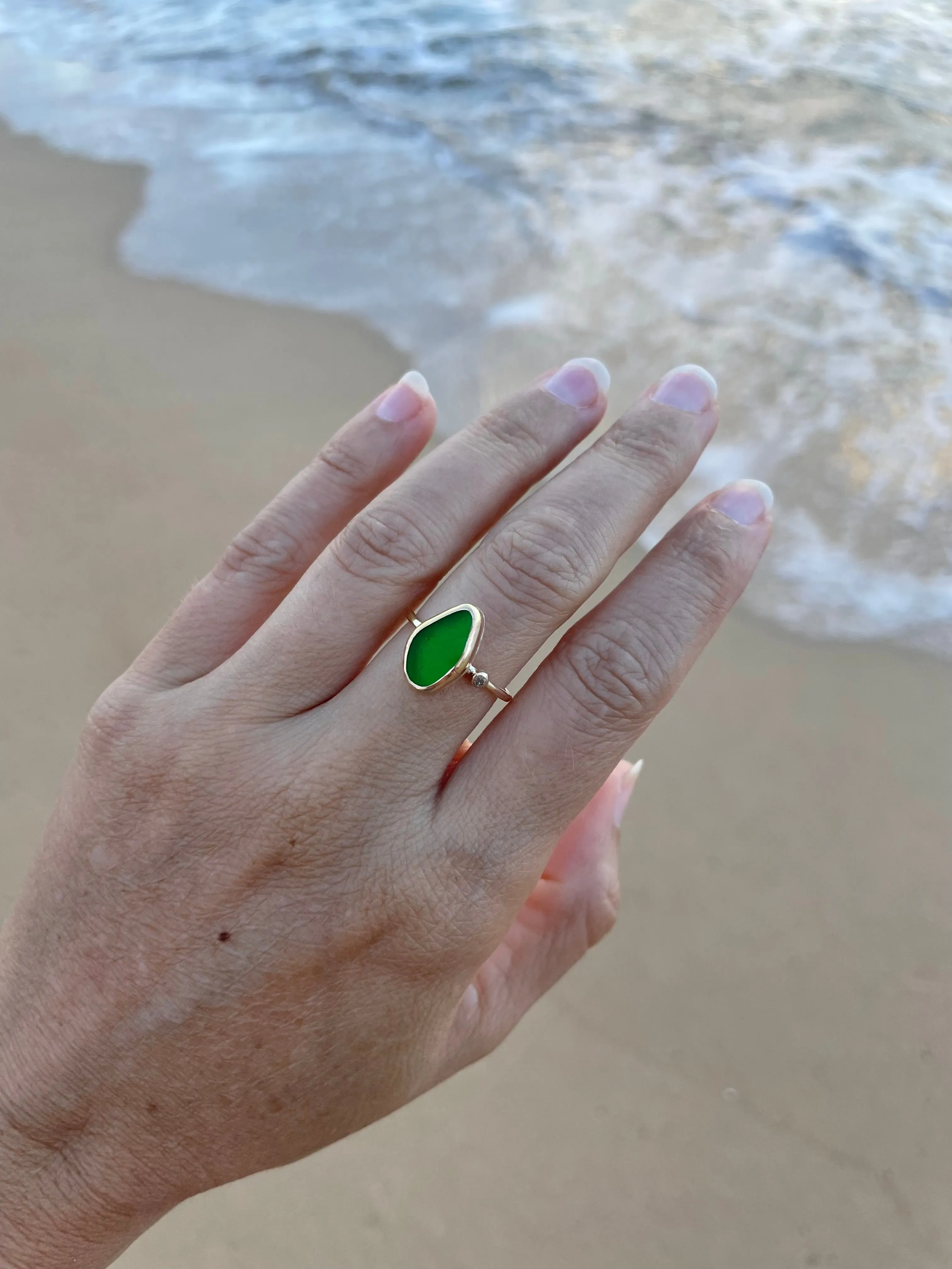 Sea Glass with White Topaz Ring