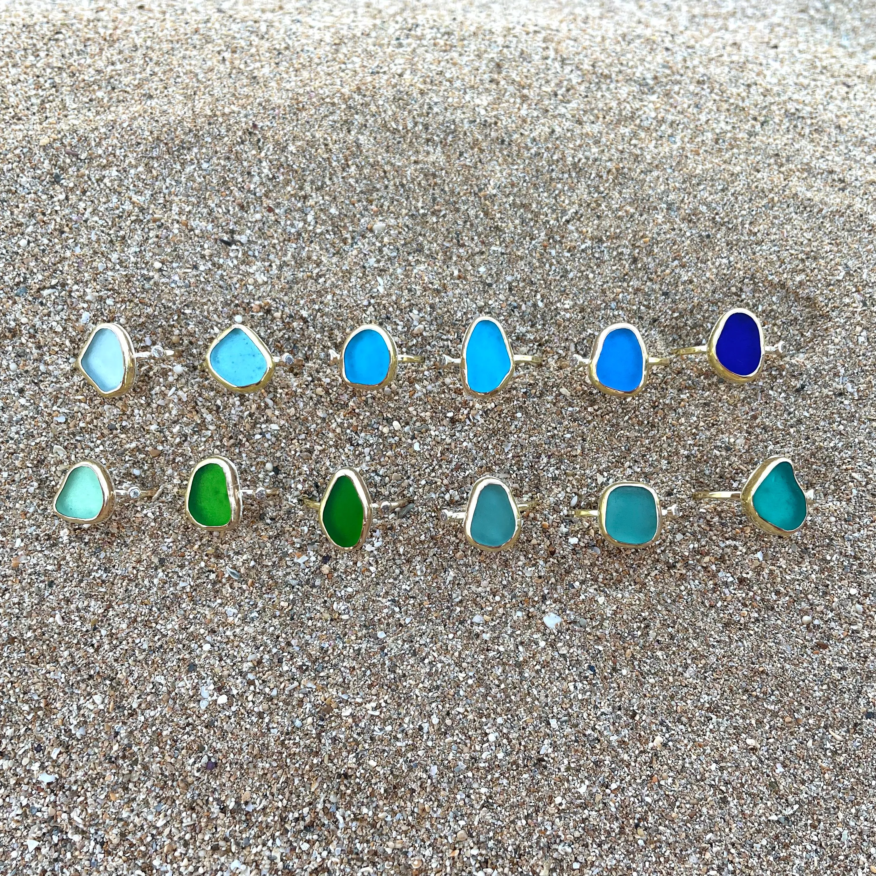 Sea Glass with White Topaz Ring