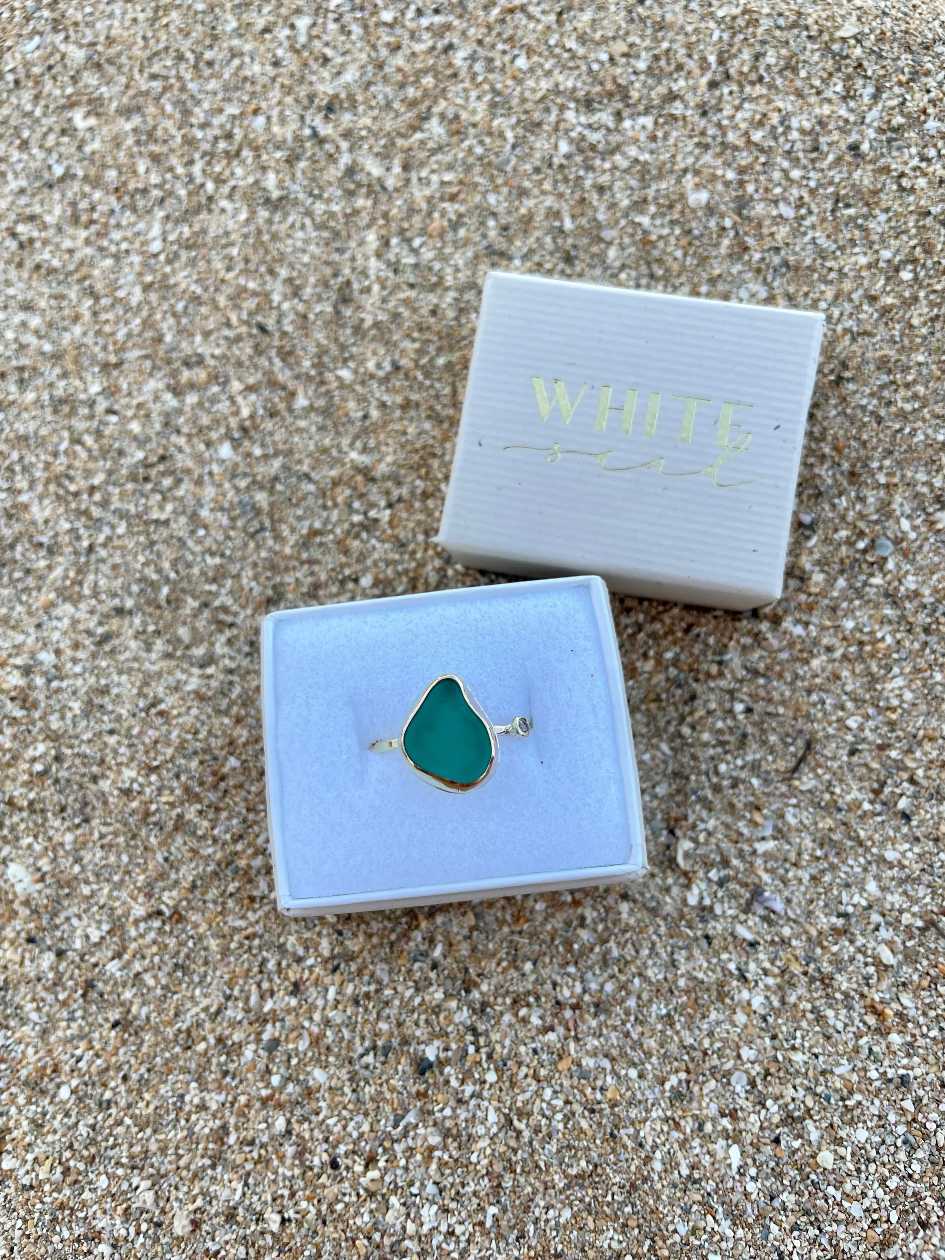 Sea Glass with White Topaz Ring