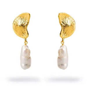 Sea Shell Design Pearl Dangle Earrings
