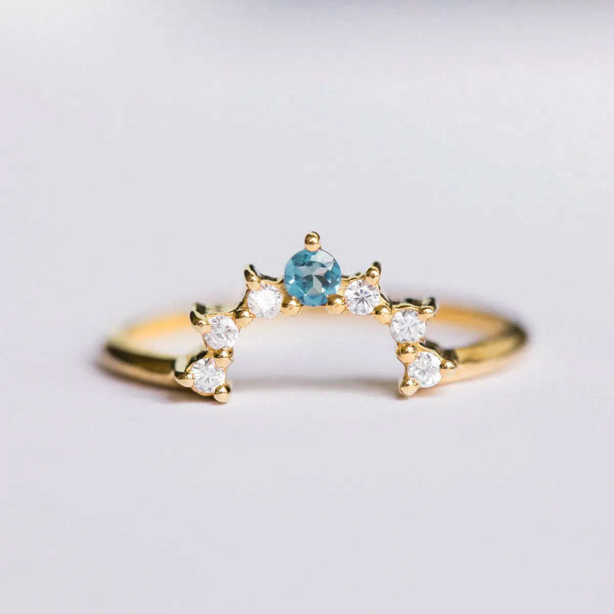 Selena Stacking Ring with London Blue Topaz and Moissanite