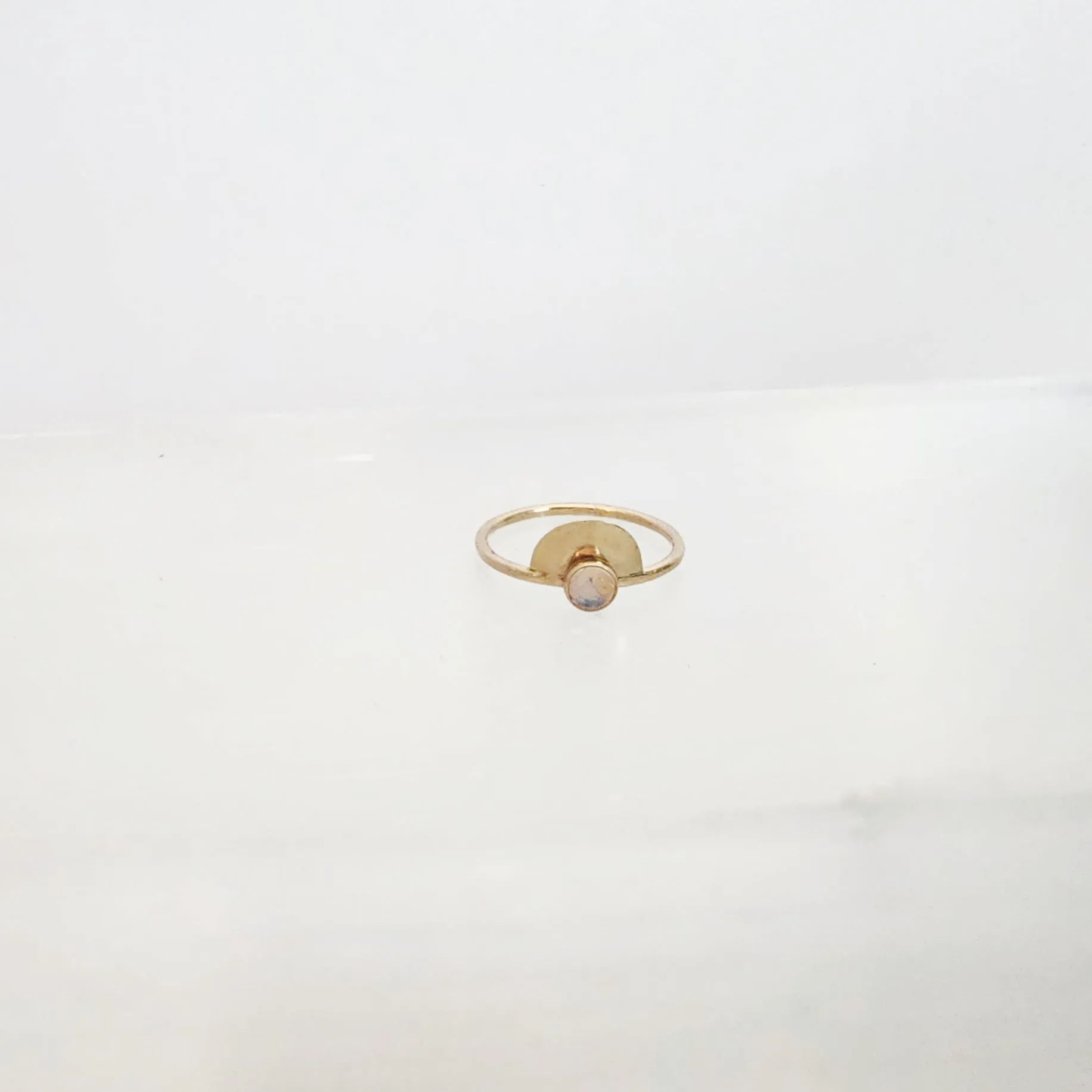 Semi Circle Gemstone Ring in 14 Karat Yellow Gold / Moonstone / Ready To Ship Size 6