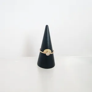 Semi Circle Gemstone Ring in 14 Karat Yellow Gold / Moonstone / Ready To Ship Size 6