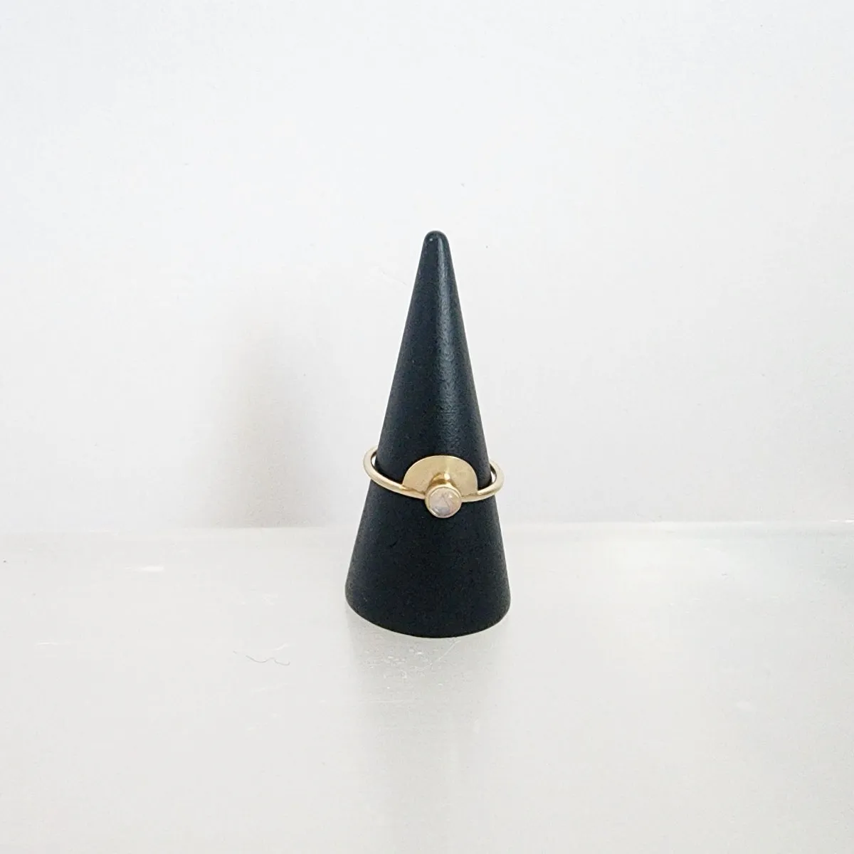 Semi Circle Gemstone Ring in 14 Karat Yellow Gold / Moonstone / Ready To Ship Size 6