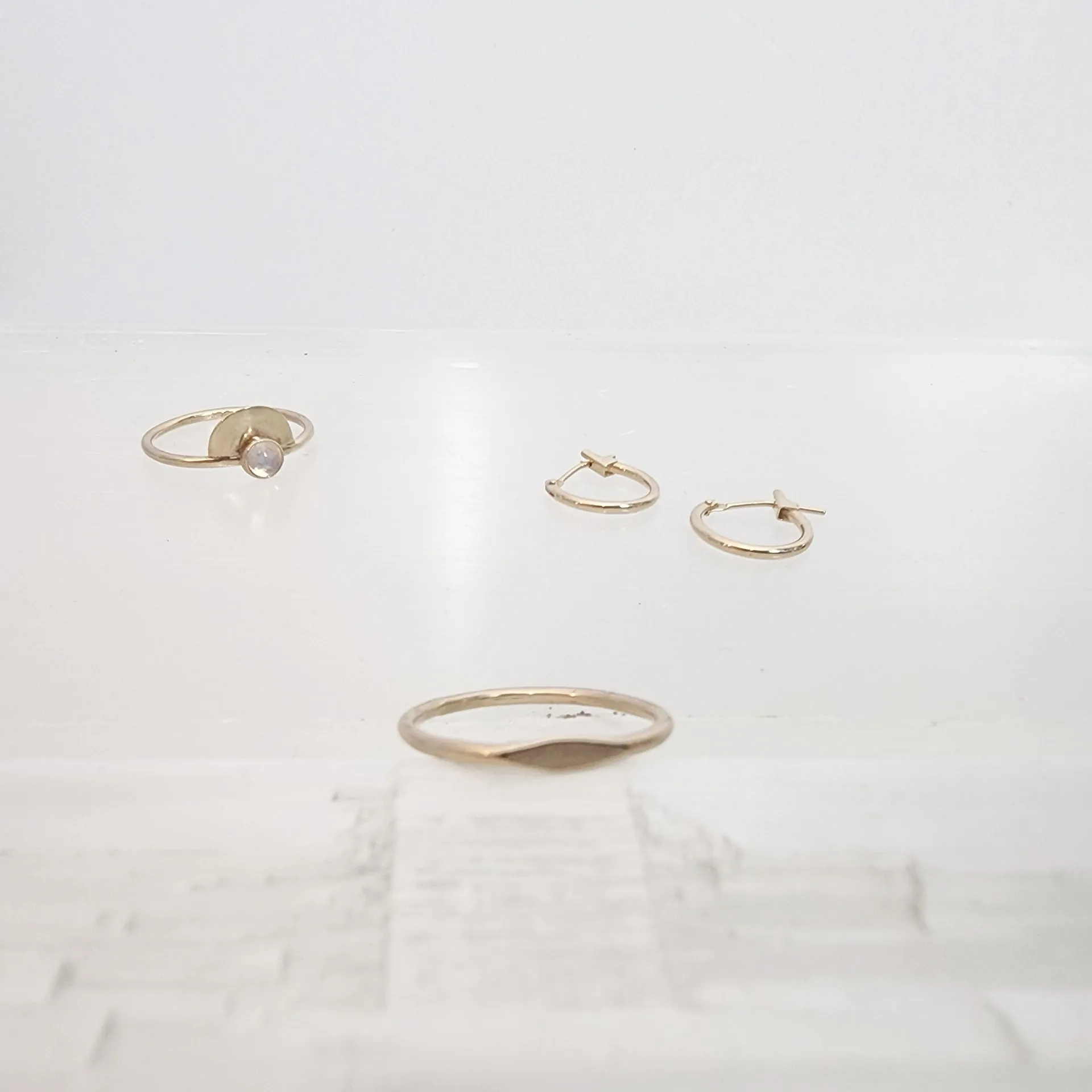 Semi Circle Gemstone Ring in 14 Karat Yellow Gold / Moonstone / Ready To Ship Size 6