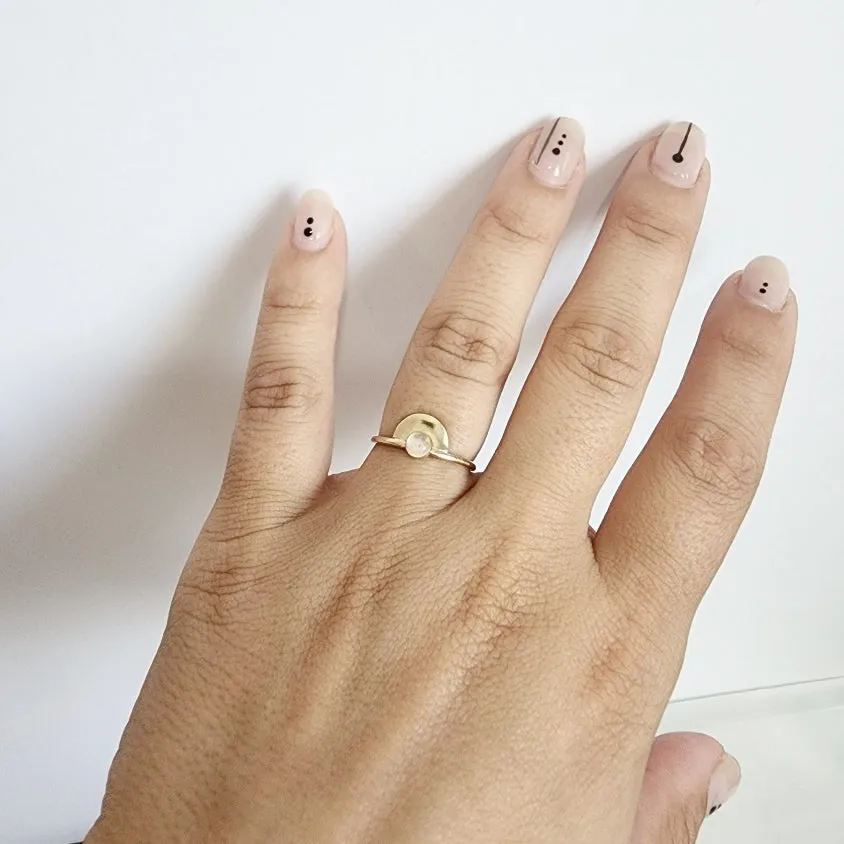 Semi Circle Gemstone Ring in 14 Karat Yellow Gold / Moonstone / Ready To Ship Size 6