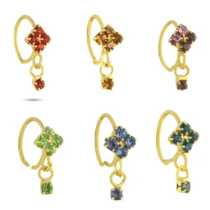 Set of 6 of 4 Diamonds and Dangling End Nose Rings