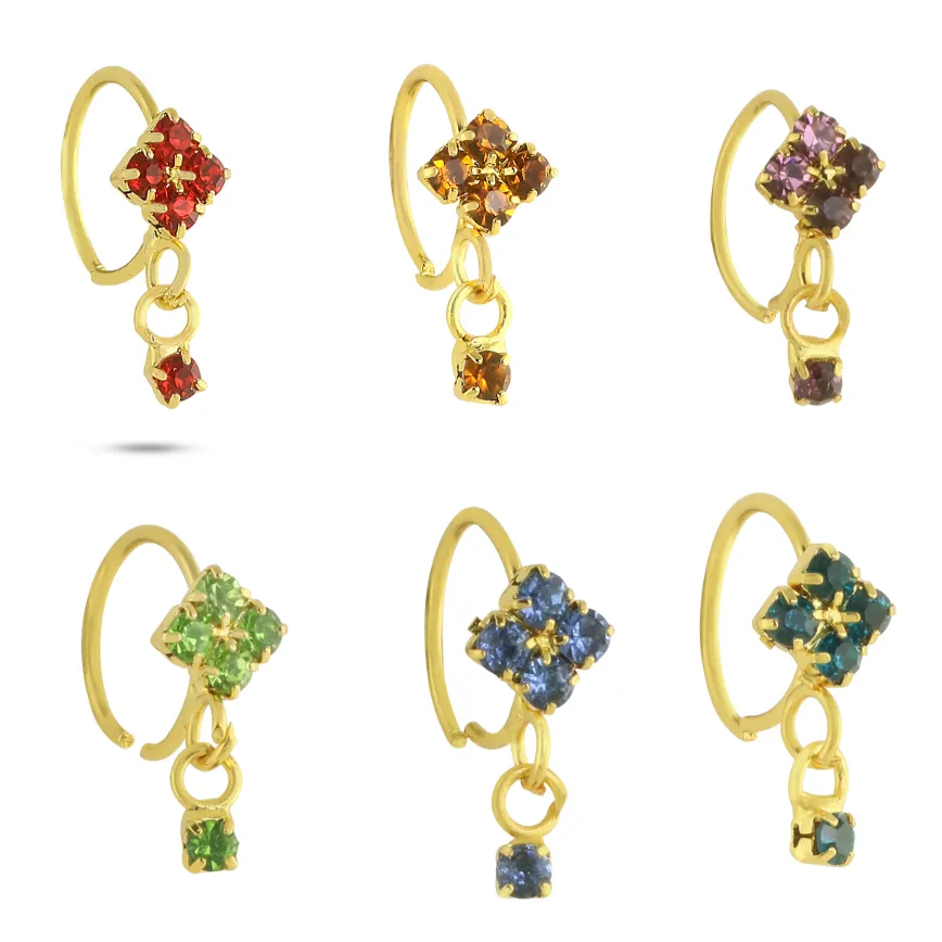Set of 6 of 4 Diamonds and Dangling End Nose Rings